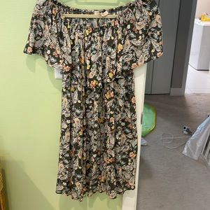 Med green paisley off shoulder dress